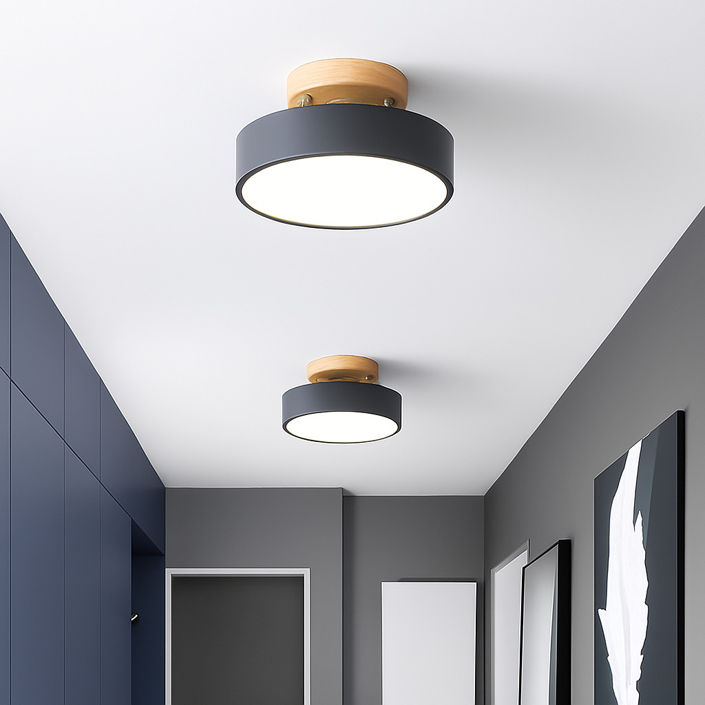 Plafonnier moderne LED en bois et métal coloré Celio - vue 3 sur 8