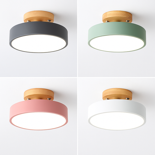 Plafonnier moderne LED en bois et métal coloré Celio - vue 6 sur 8