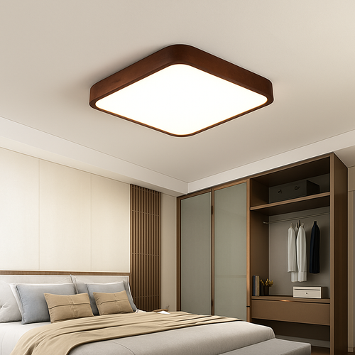 Plafonnier moderne LED en forme géométrique en bois Evelyn - vue 3 sur 16