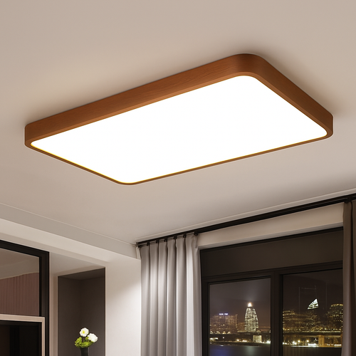 Plafonnier moderne LED en forme géométrique en bois Evelyn - vue 5 sur 16