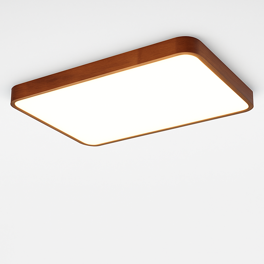 Plafonnier moderne LED en forme géométrique en bois Evelyn - vue 5 sur 16