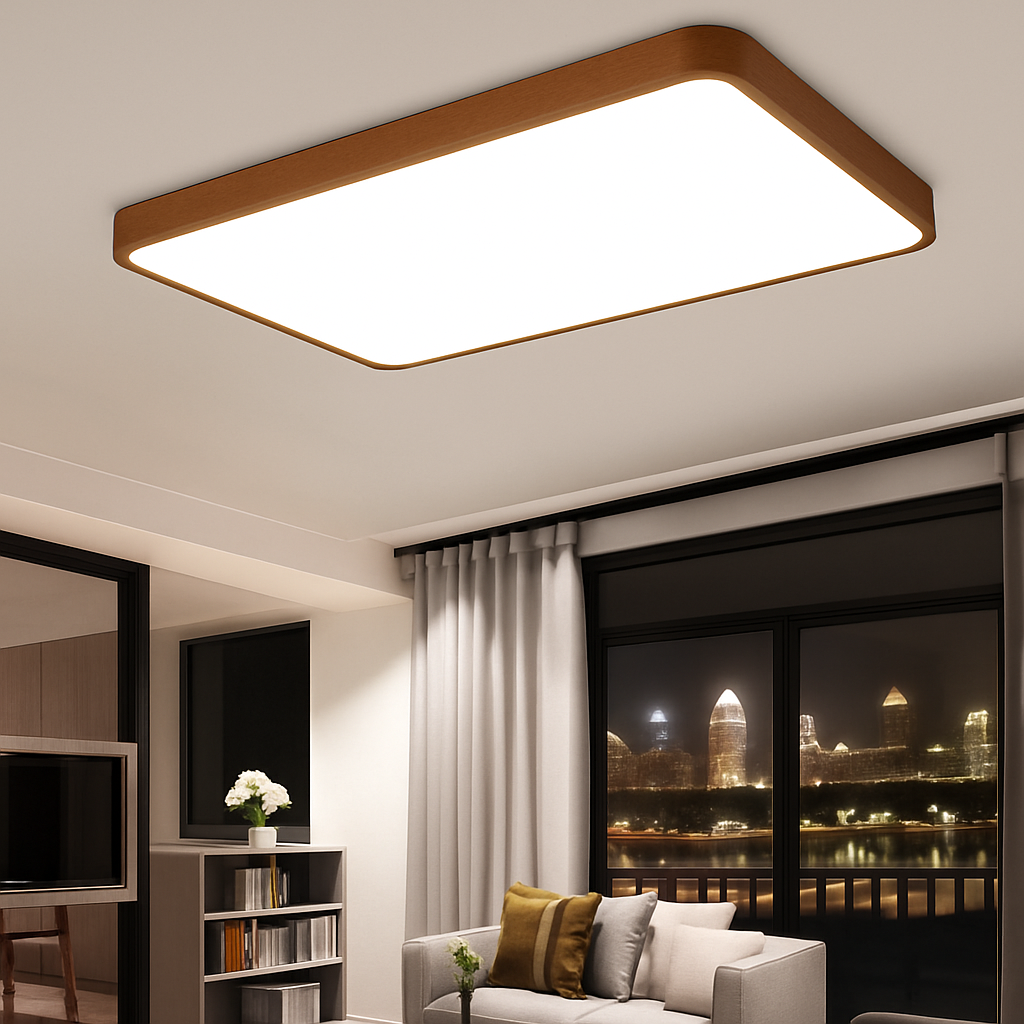 Plafonnier moderne LED en forme géométrique en bois Evelyn - vue 6 sur 16