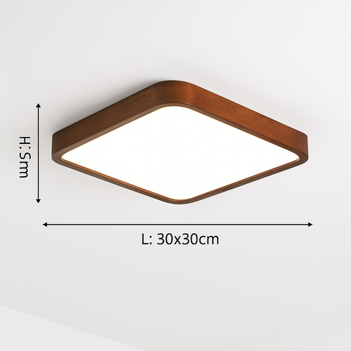 Plafonnier moderne LED en forme géométrique en bois Evelyn