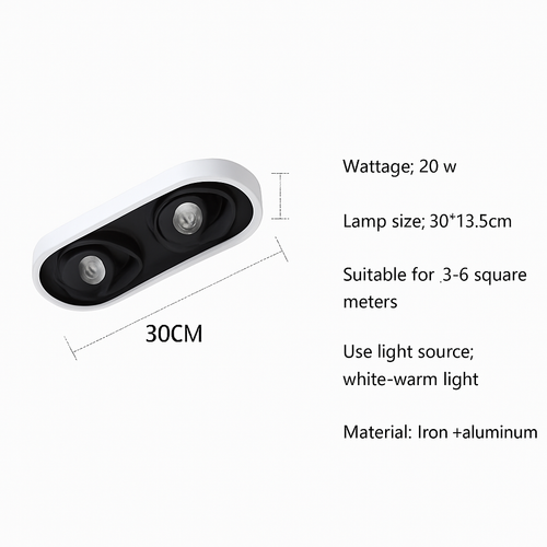 Plafonnier moderne LED ovale avec angle rotatif Charly - vue 7 sur 9