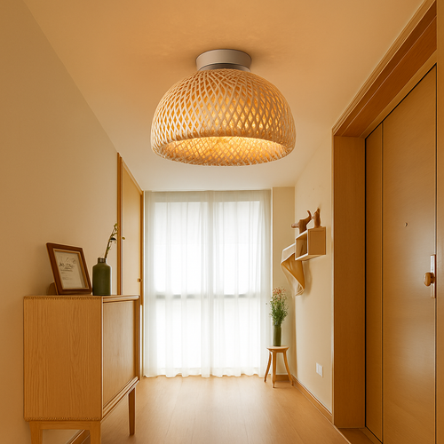 Plafonnier moderne ronde en bambou naturel Solferino - vue 2 sur 6