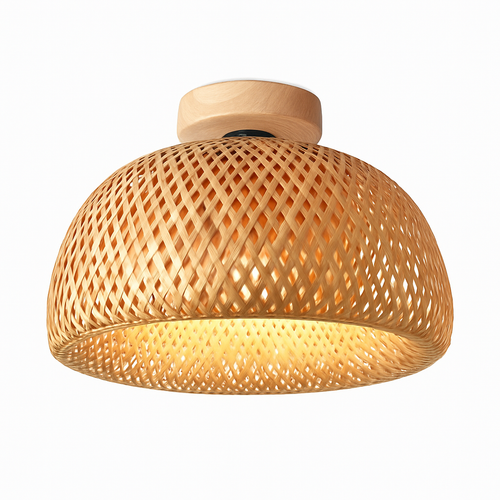 Plafonnier moderne ronde en bambou naturel Solferino - vue 5 sur 6