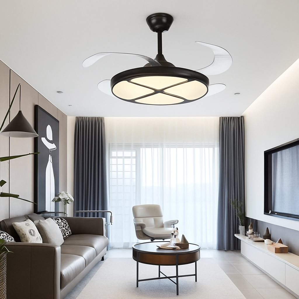 plafonnier moderne silencieux avec lumière intégrée et ventilateur - vue 3 sur 6