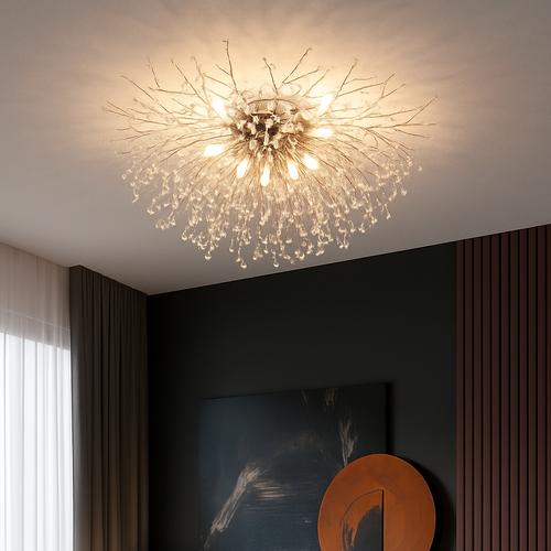 plafonnier nordique en cristal design moderne créatif rond pissenlit - vue 3 sur 13