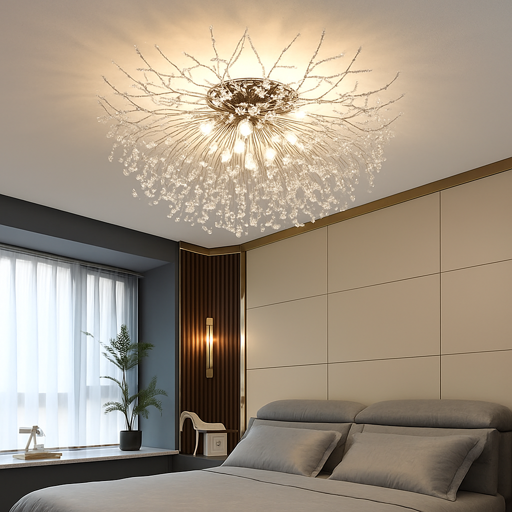 plafonnier nordique en cristal design moderne créatif rond pissenlit - vue 3 sur 13
