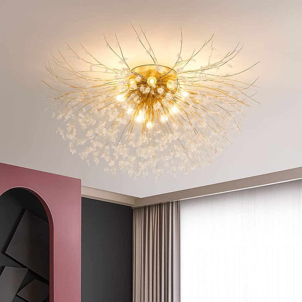 plafonnier nordique en cristal design moderne créatif rond pissenlit - vue 4 sur 13