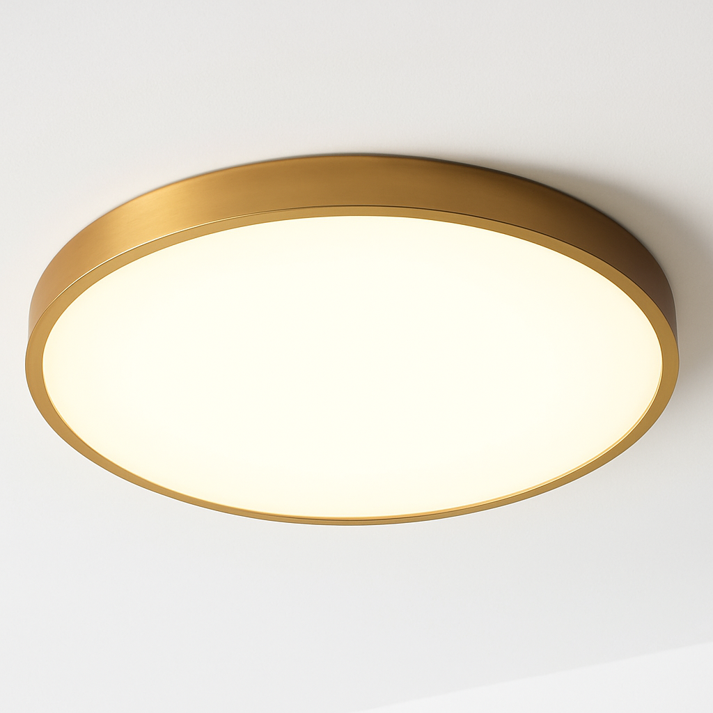 Plafonnier plat et rond doré à LED - vue 3 sur 4