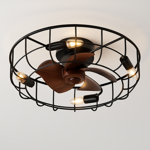 plafonnier rétro avec ventilateur et lumière design moderne - vue 3 sur 8