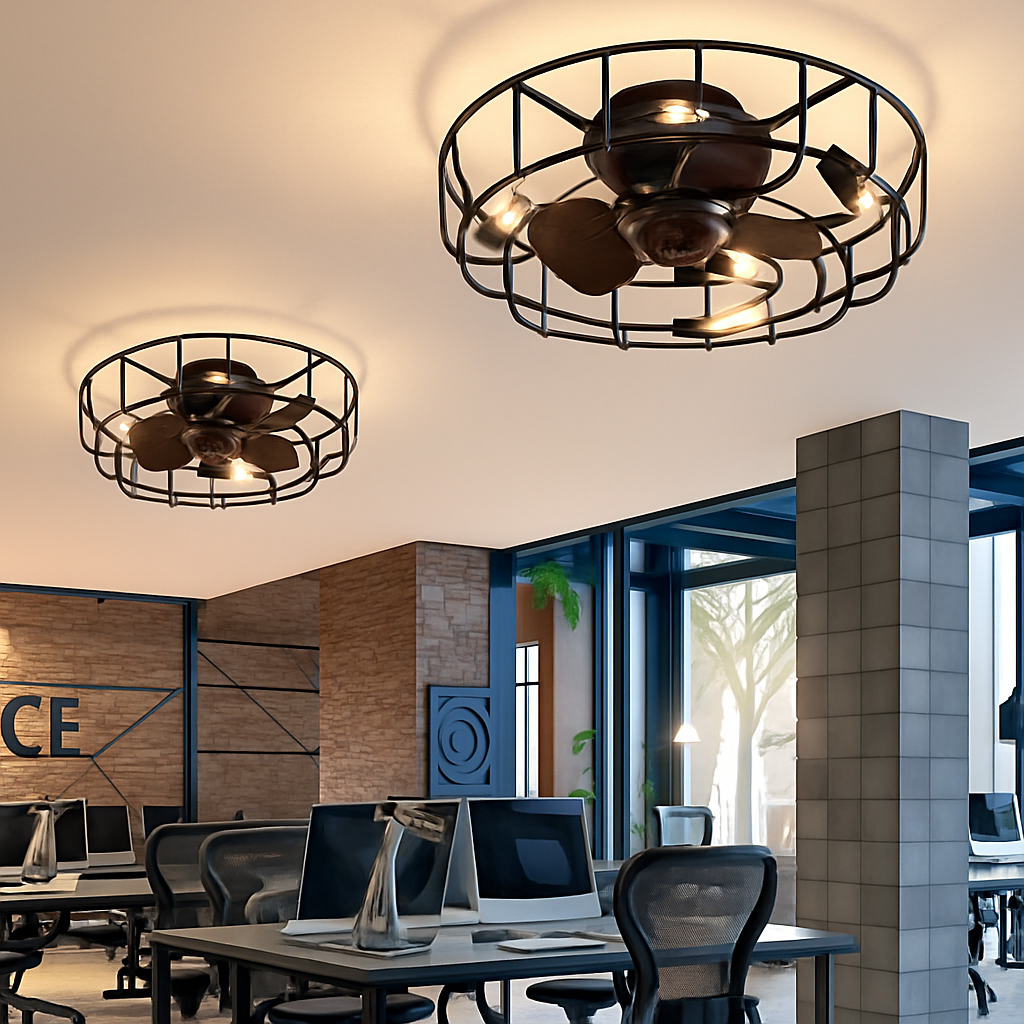 plafonnier rétro avec ventilateur et lumière design moderne - vue 3 sur 8