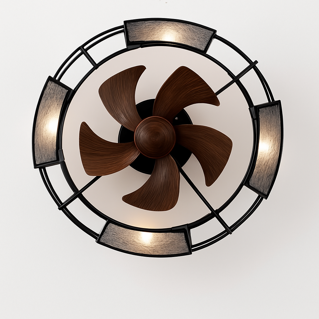 plafonnier rétro avec ventilateur et lumière design moderne - vue 6 sur 8