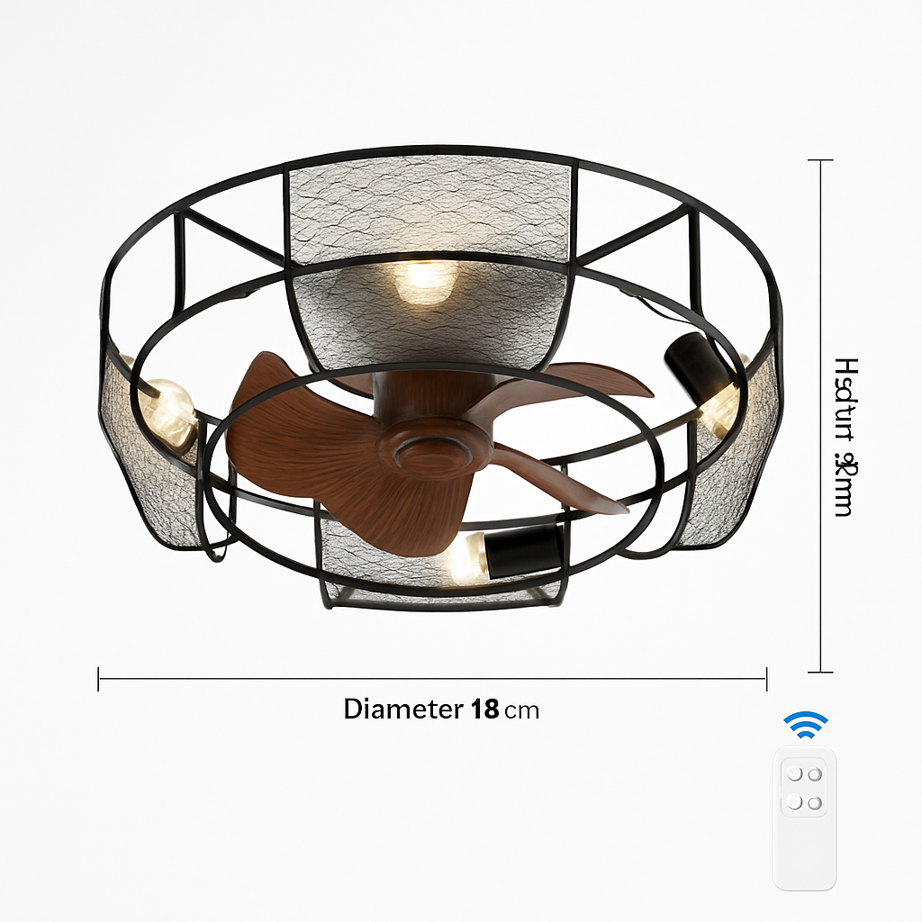 plafonnier rétro avec ventilateur et lumière design moderne