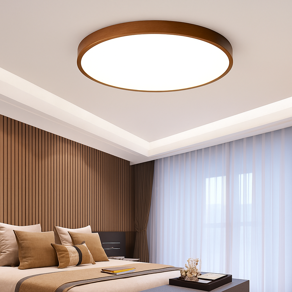 plafonnier rond en bois style nordique pour intérieur moderne - vue 5 sur 6