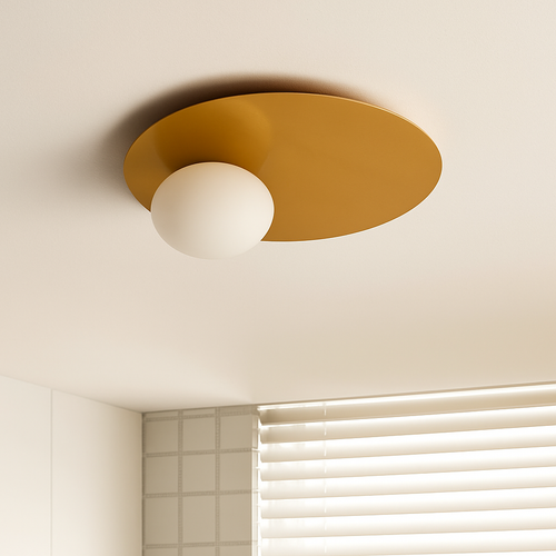 plafonnier rond en métal moderne avec ampoule en verre blanc - vue 4 sur 10