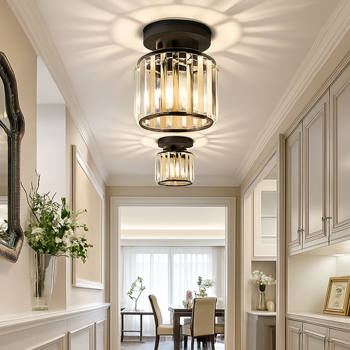 Plafonnier rond ou carré en cristal de verre Luxury - vue 3 sur 11