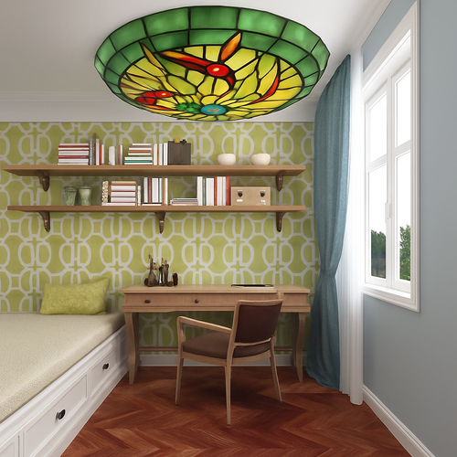 Plafonnier rond ultra-mince balcon couloir lampe de chambre à coucher pour enfants propriétaire Tiffany vitrail éclairage de décoration de la maison - vue 2 sur 14