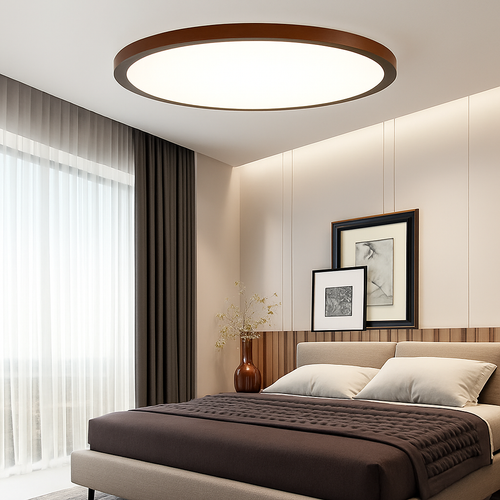 plafonnier rond ultra mince en noyer pour un éclairage moderne - vue 3 sur 7