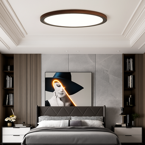 plafonnier rond ultra mince en noyer pour un éclairage moderne - vue 4 sur 7
