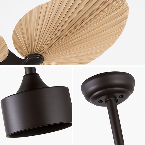 plafonnier ventilateur de plafond avec télécommande et pales en palmier naturel - vue 8 sur 7