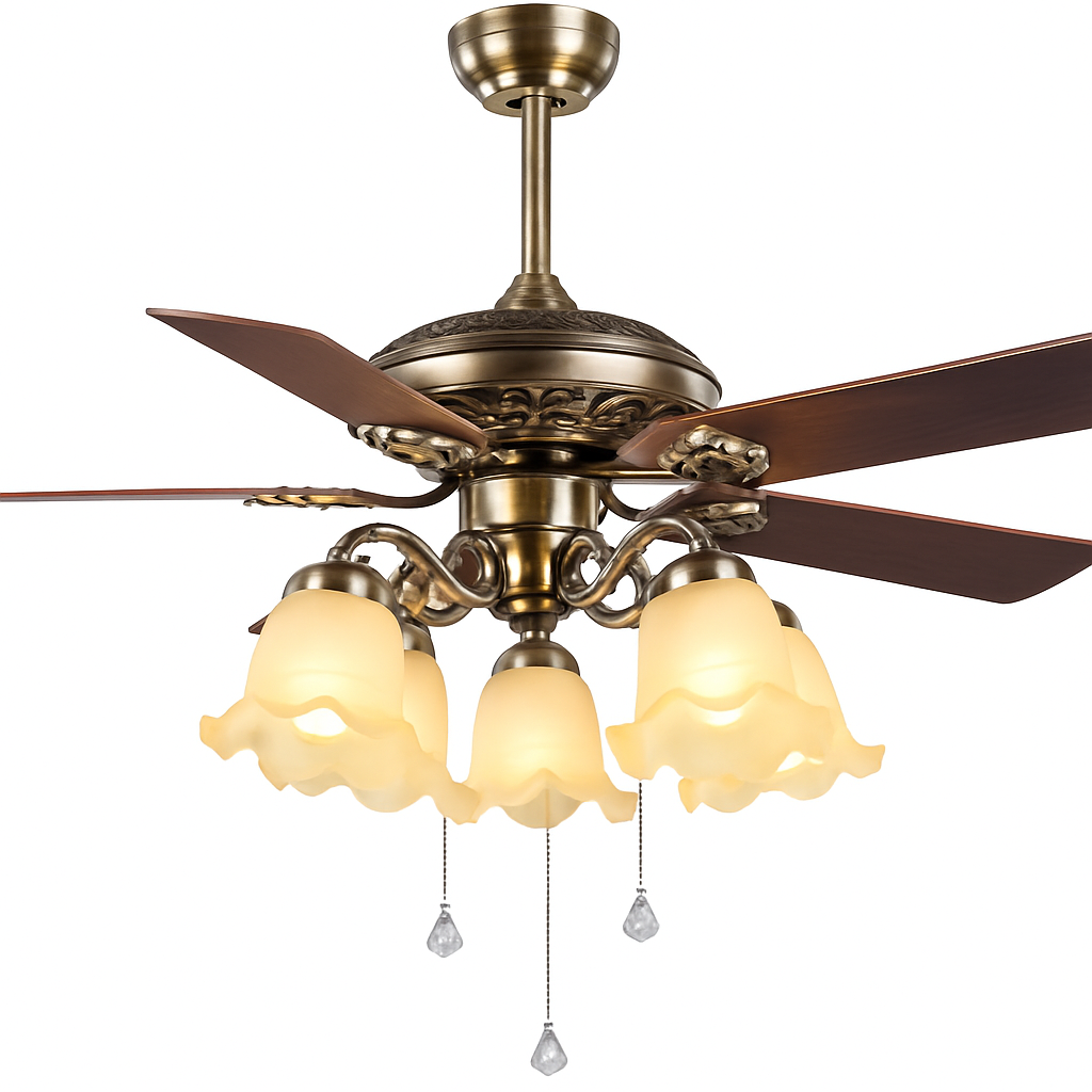 plafonnier ventilateur en bois rétro avec lumière et télécommande - vue 4 sur 7