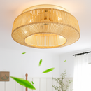 plafonnier ventilateur industriel avec lumière en bambou