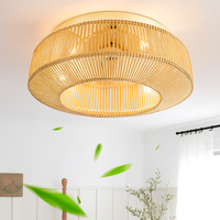 plafonnier ventilateur industriel avec lumière en bambou