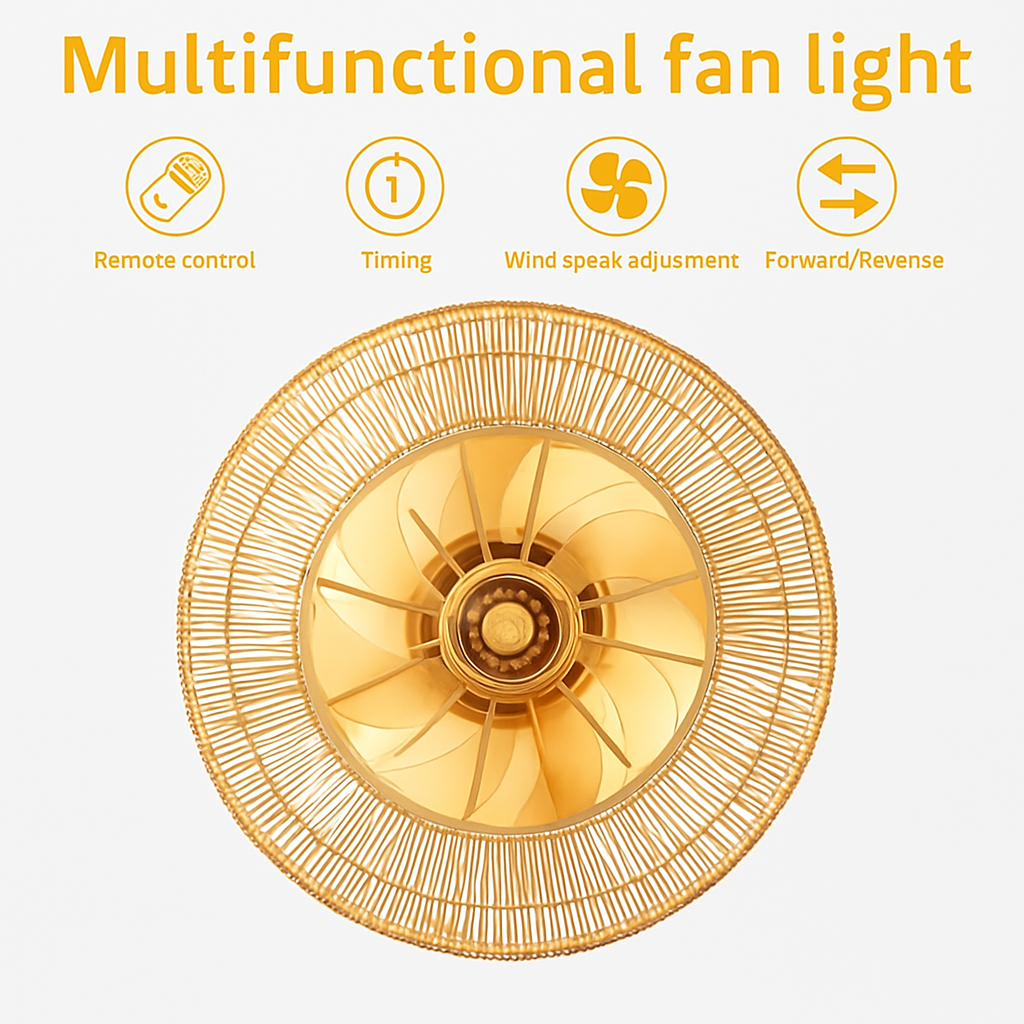 plafonnier ventilateur industriel avec lumière en bambou - vue 5 sur 7