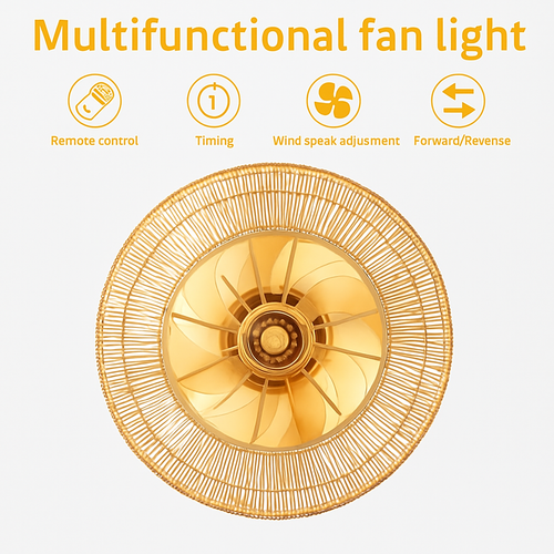 plafonnier ventilateur industriel avec lumière en bambou - vue 5 sur 7
