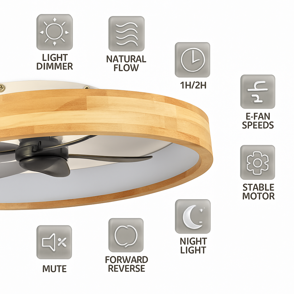 plafonnier ventilateur led avec minuterie télécommande et pales réversibles - vue 5 sur 6