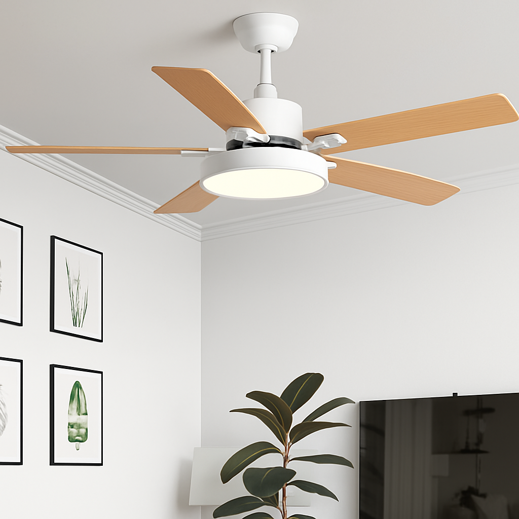 plafonnier vintage avec ventilateur led et télécommande - vue 3 sur 12