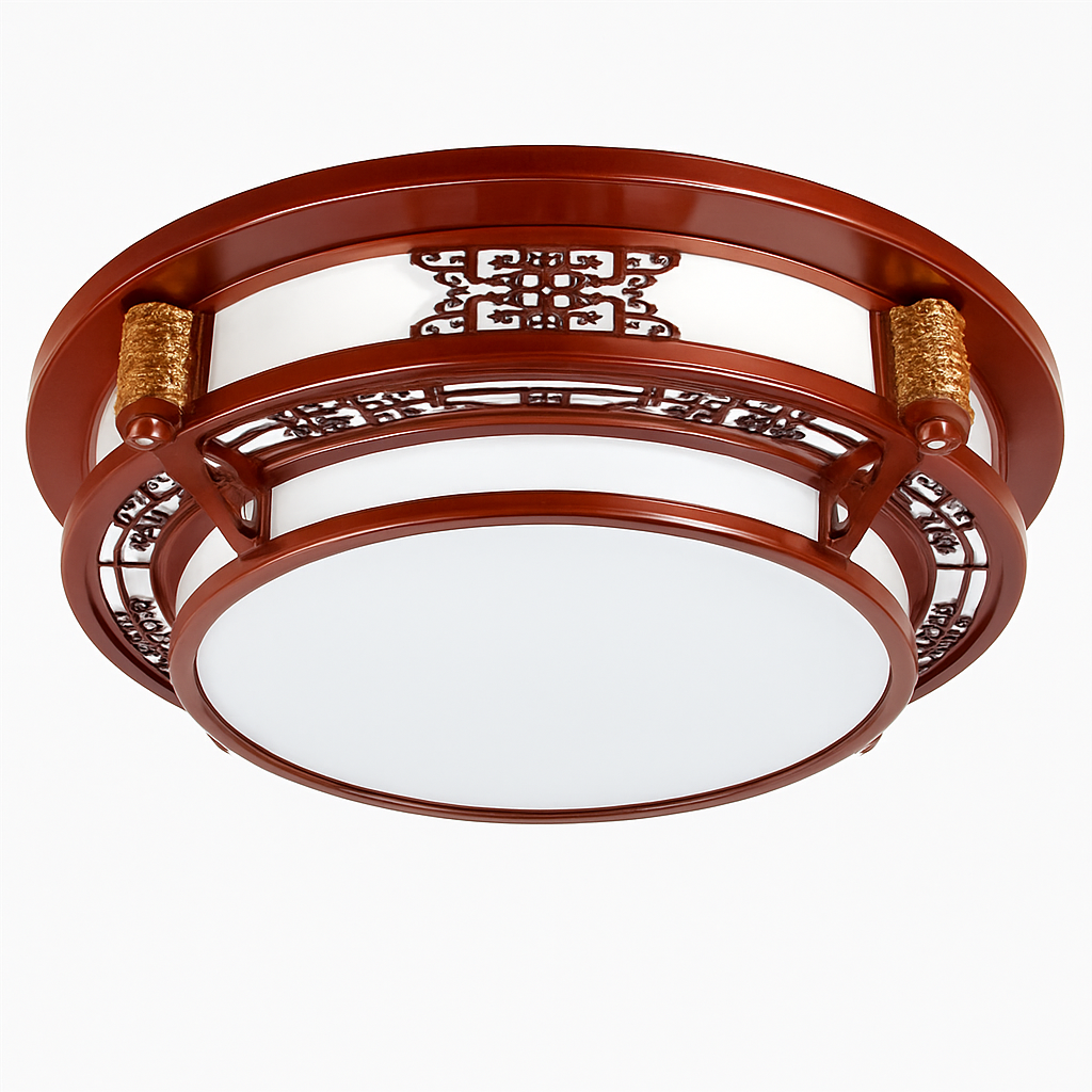 plafonnier vintage chinois en bois avec luminaire acrylique - vue 11 sur 13
