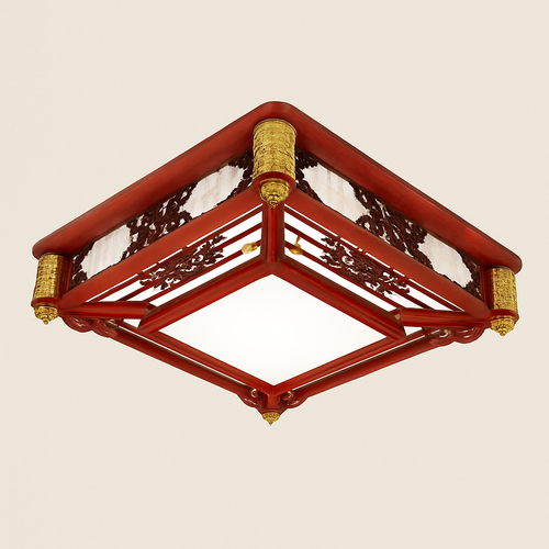 plafonnier vintage chinois en bois avec luminaire acrylique - vue 13 sur 13