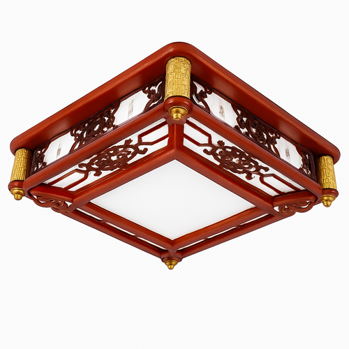 plafonnier vintage chinois en bois avec luminaire acrylique - vue 8 sur 13