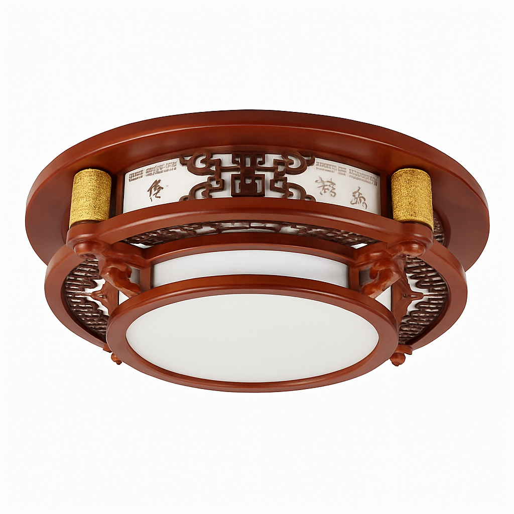 plafonnier vintage chinois en bois avec luminaire acrylique - vue 9 sur 13