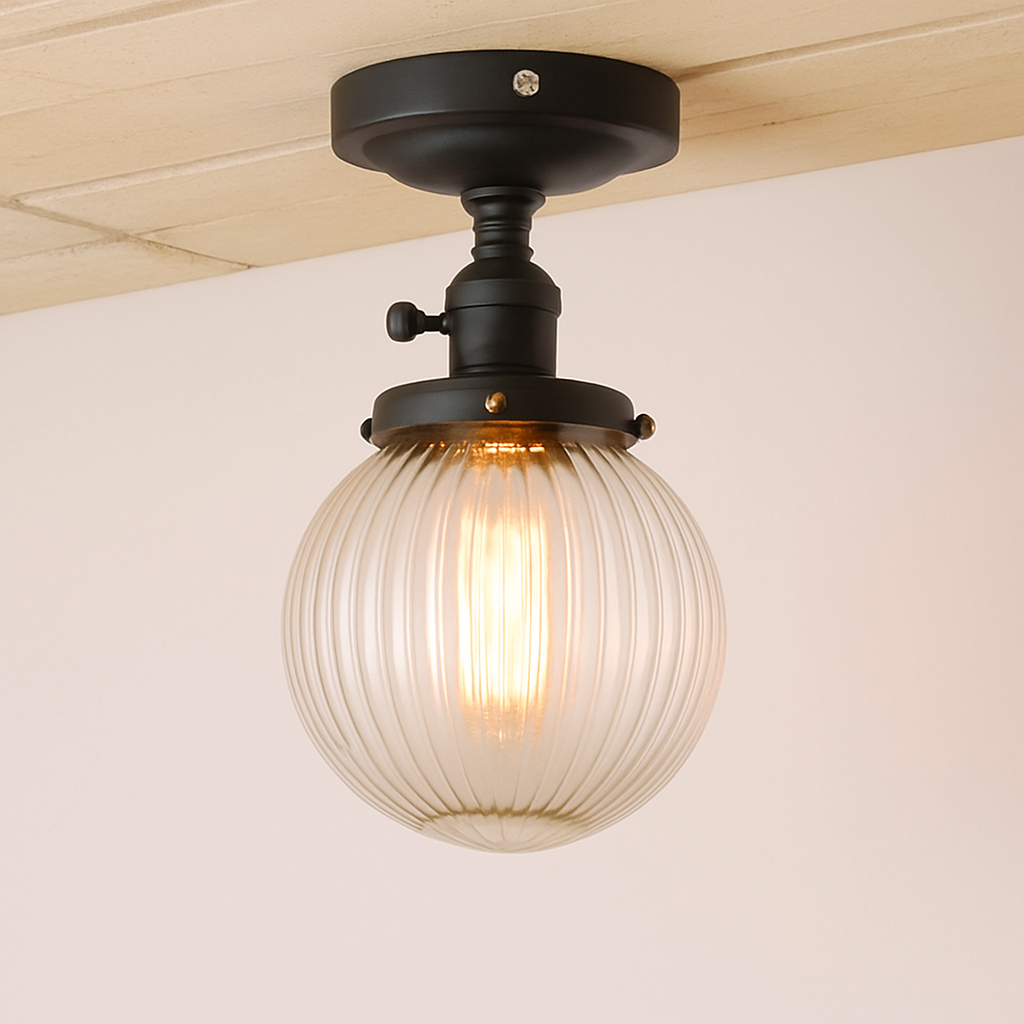 Plafonnier vintage industriel avec boule en verre - vue 3 sur 10