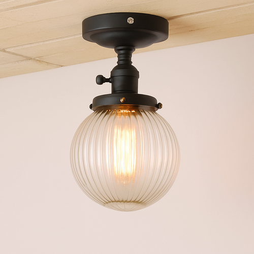 Plafonnier vintage industriel avec boule en verre - vue 4 sur 10