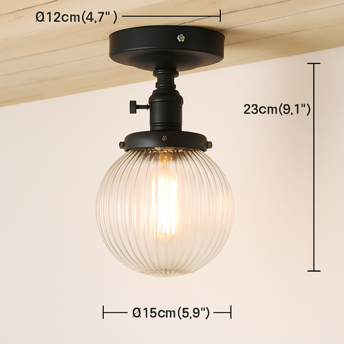 Plafonnier vintage industriel avec boule en verre - vue 5 sur 10