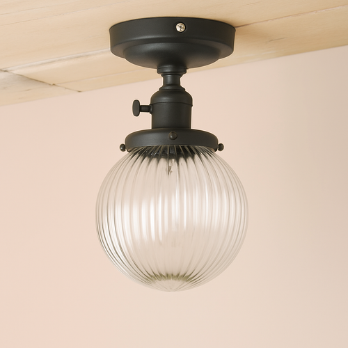 Plafonnier vintage industriel avec boule en verre - vue 6 sur 10