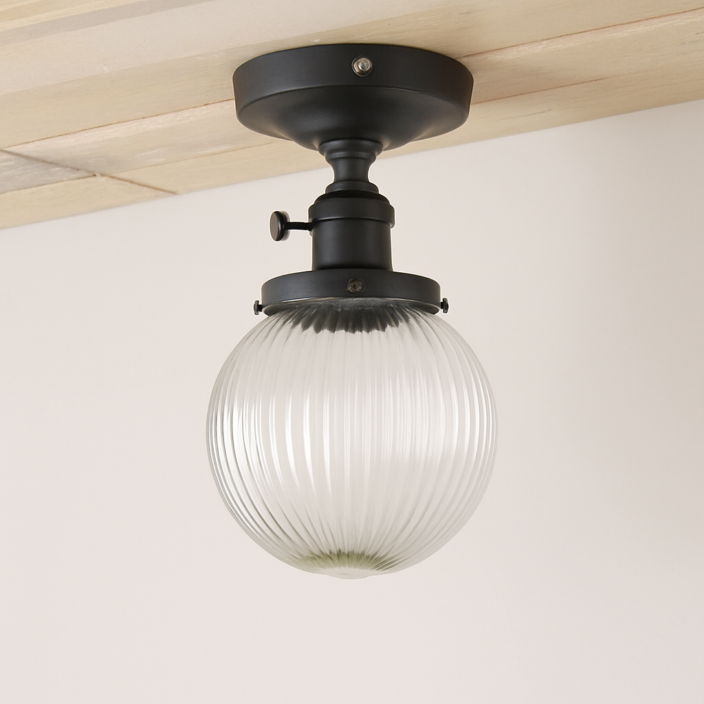 Plafonnier vintage industriel avec boule en verre - vue 6 sur 10