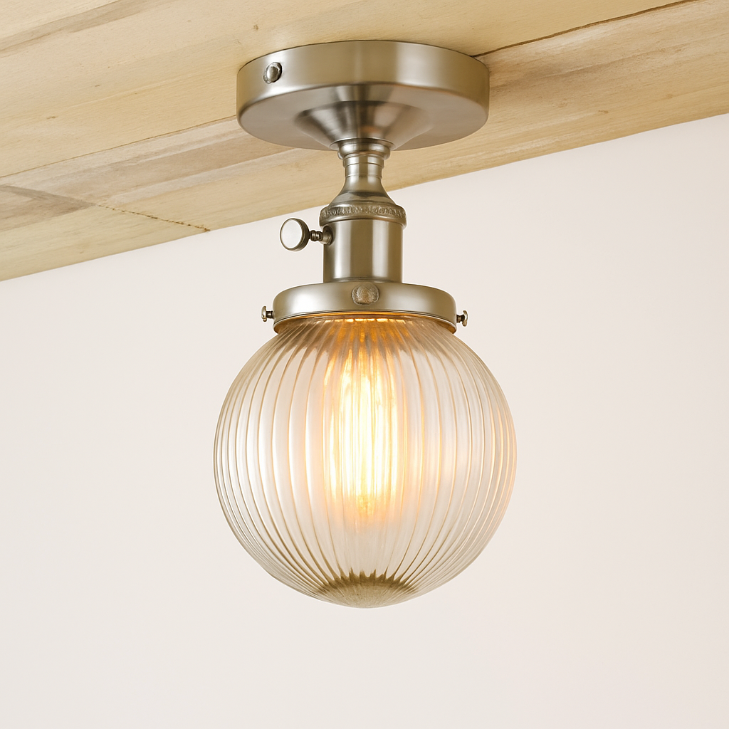 Plafonnier vintage industriel avec boule en verre - vue 8 sur 10