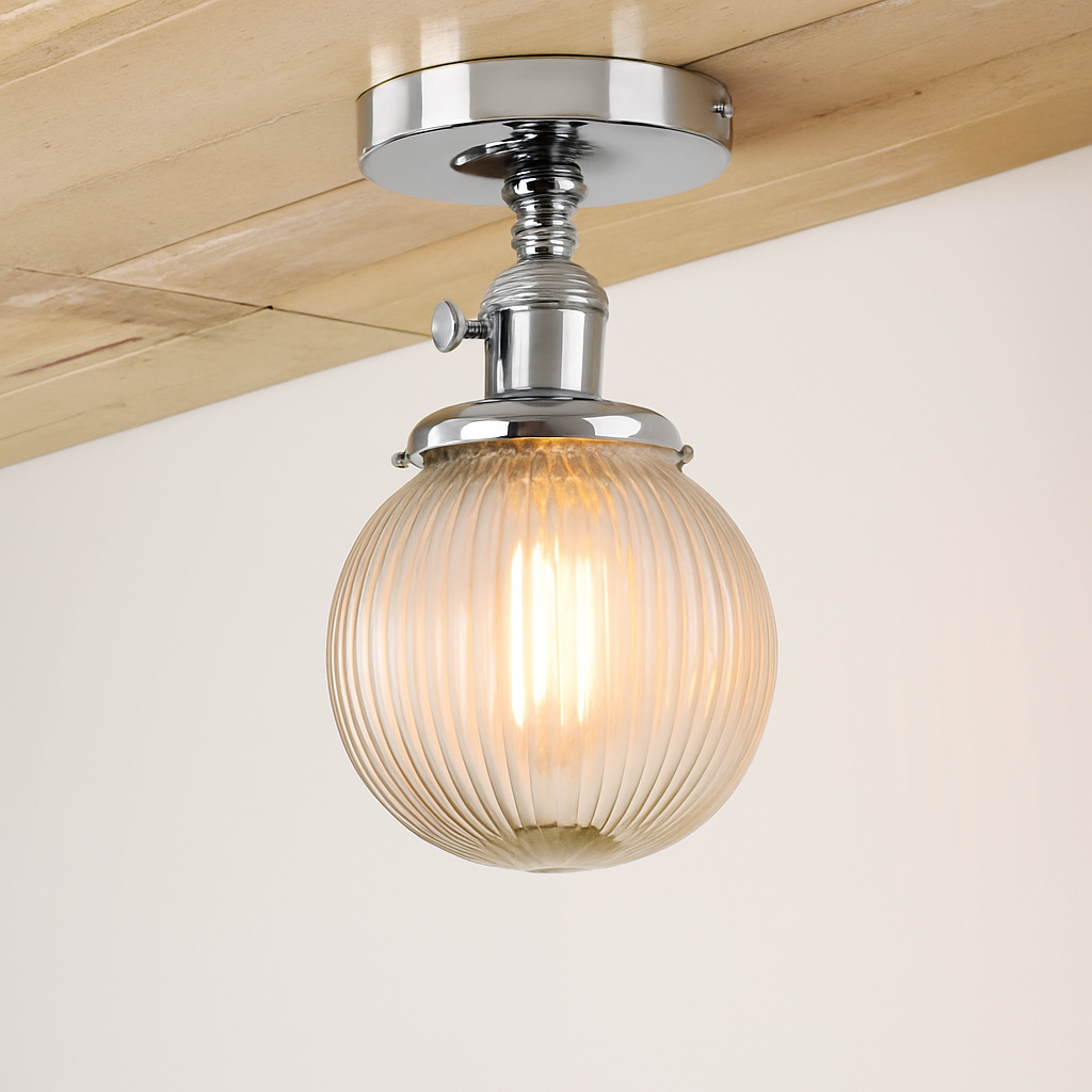 Plafonnier vintage industriel avec boule en verre - vue 9 sur 10