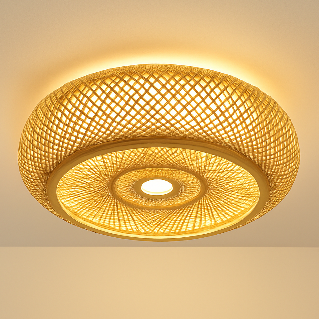 plafonniers en rotin suspension lampe décorative art lustre abat-jour - vue 4 sur 11