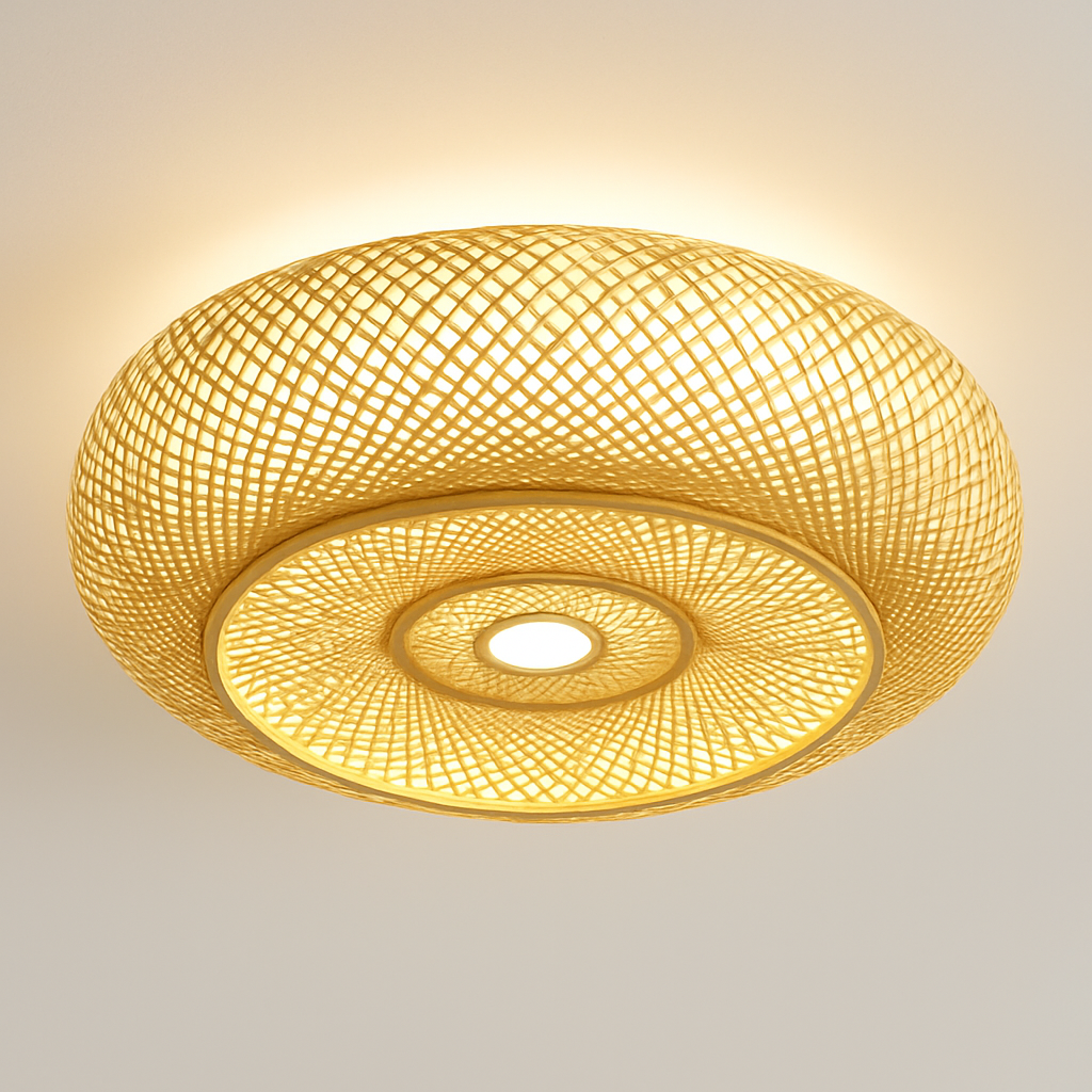 plafonniers en rotin suspension lampe décorative art lustre abat-jour - vue 10 sur 11