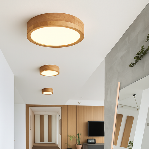 Plafonniers ronds simples chambre Led plafonniers lampe en bois décor à la maison Lampen nordique couloir étude cuisine salle à manger lampe - vue 2 sur 7