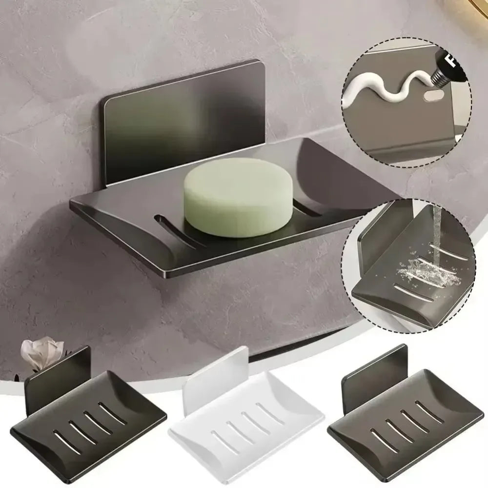 porte-savon autocollant en acier inoxydable avec drain pour douche et cuisine