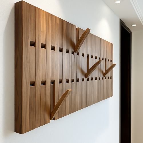 portemanteau mural créatif en bois avec crochets et cintres - vue 3 sur 15
