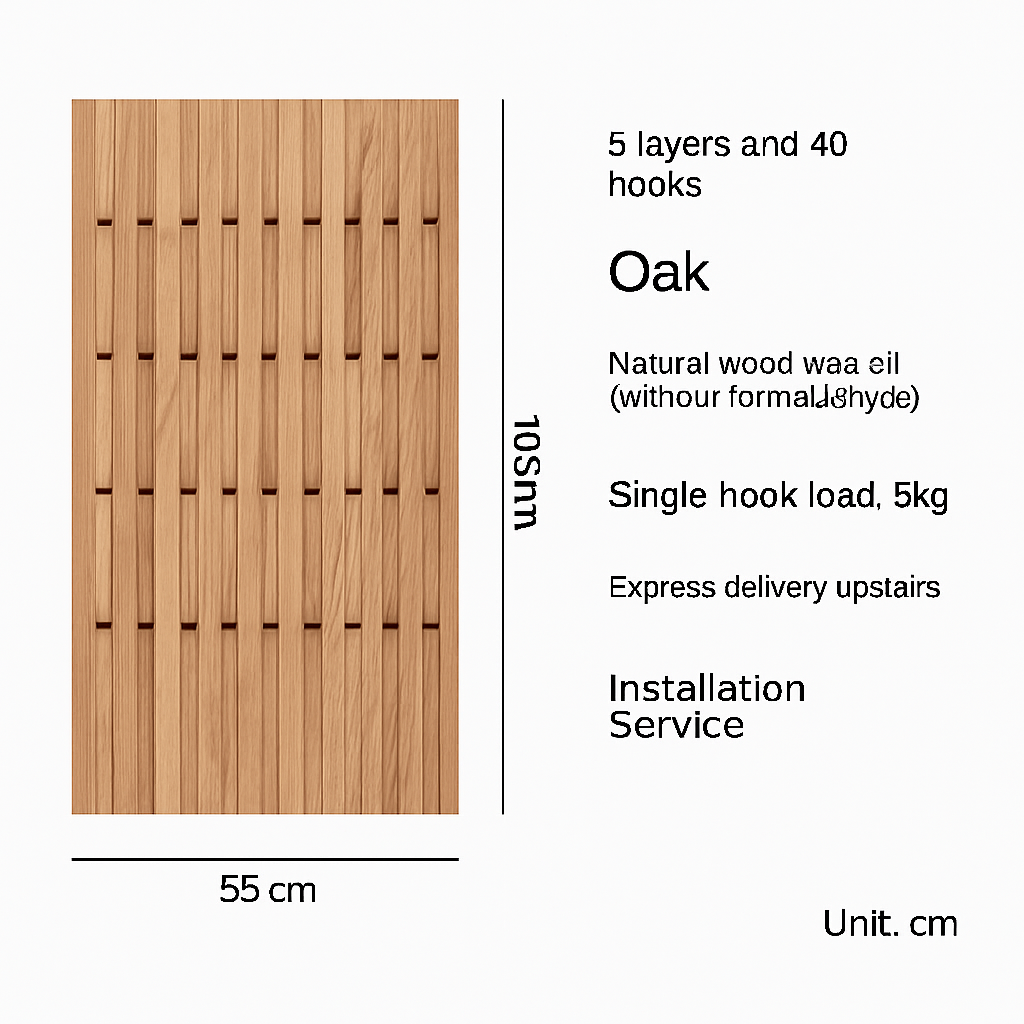 portemanteau mural créatif en bois avec crochets et cintres - vue 7 sur 15
